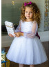 Long Sleeves White Pearls Tulle Flower Girl Dress Long Sleeves White Pearls Tulle Flower Girl Dress